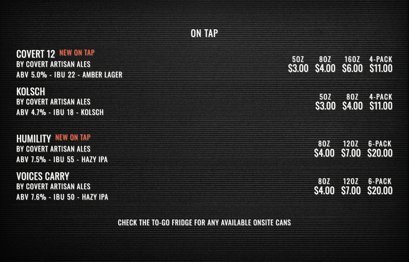 Barley Board tap list display